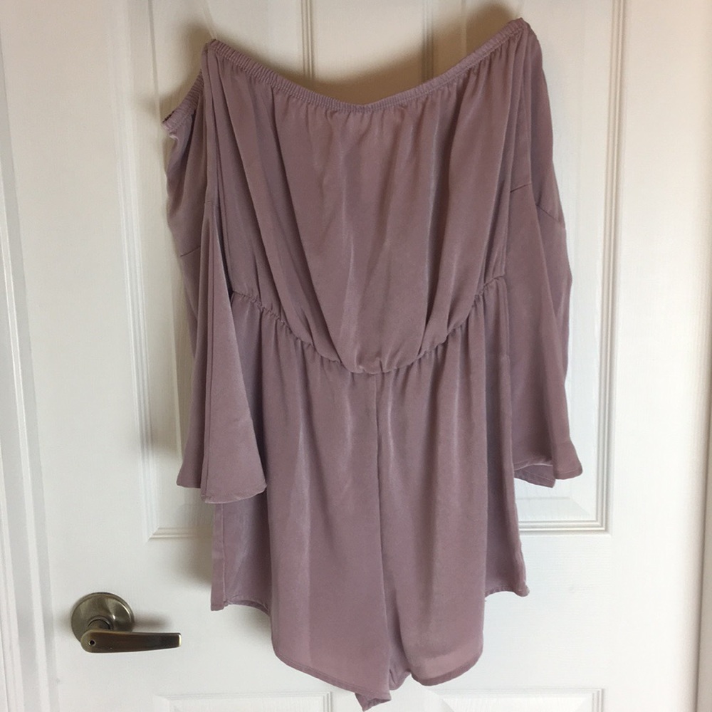 Satin Off the Shoulder Romper 'Mauve'